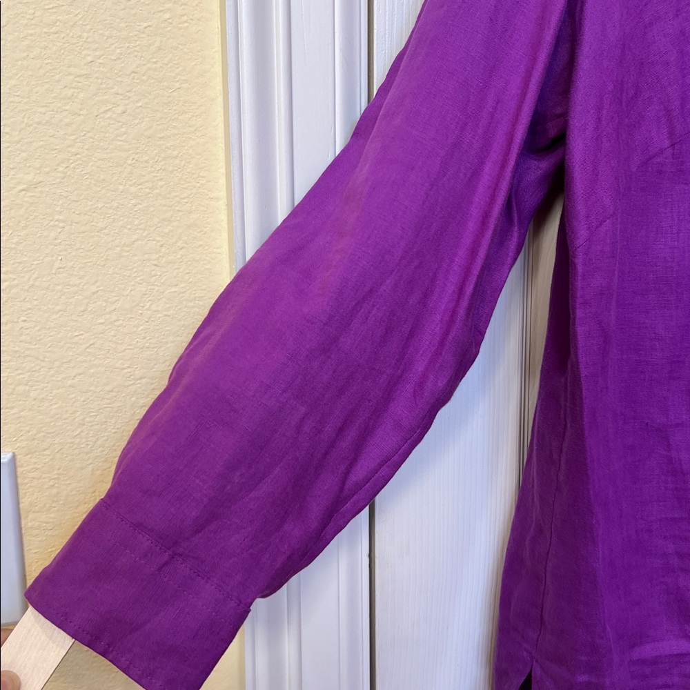 Ralph Lauren Women Violet Linen Split-Neck Tunic Top Sz 1X Quiet Luxury Vacation - Picture 4 of 12